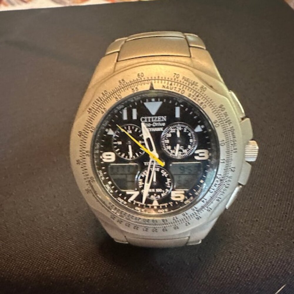 Vintage Citizen Eco-Drive Skyhawk All Titanium Black Dial World Time Men's Watch